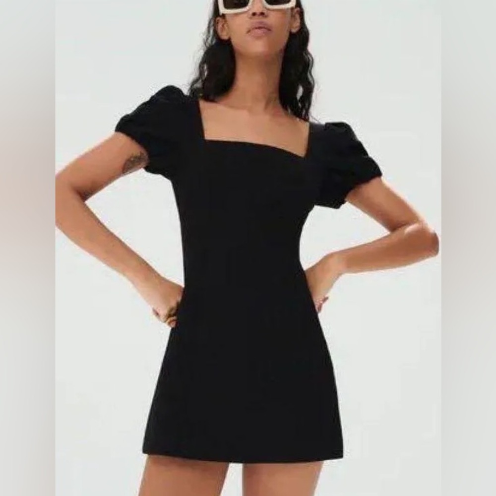 ZARA Linen Blend Puff Sleeve Tie Open
Back Mini Dress Black XS